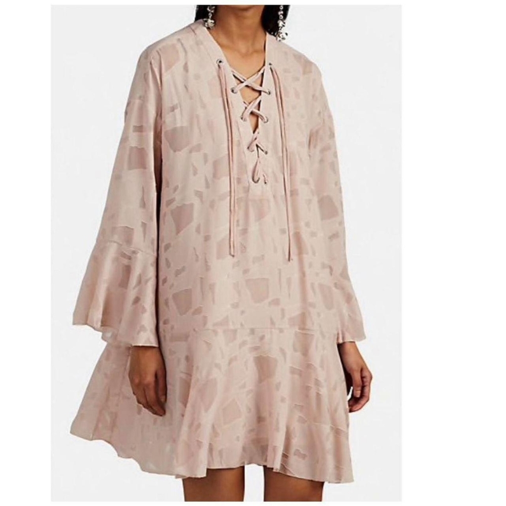 IRO Blush Pink Lace Up Bell Sleeve Shift Mini Dress Size 38 (6)